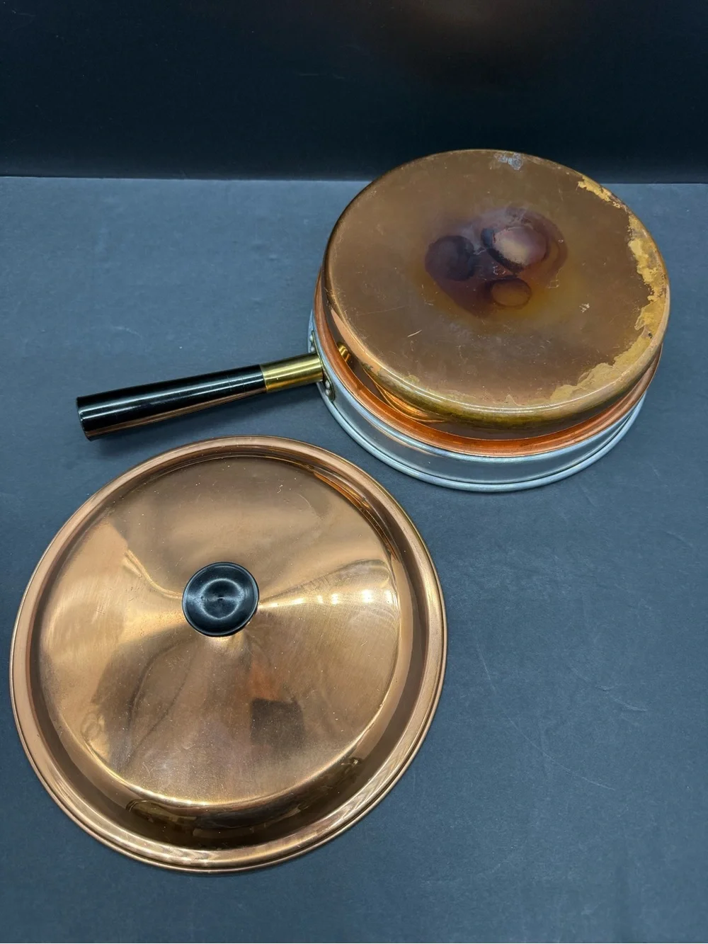 COPPER Douro CHAFING SERVING WARMING DOUBLE POT PAN Benjamin & Medwin Vintage